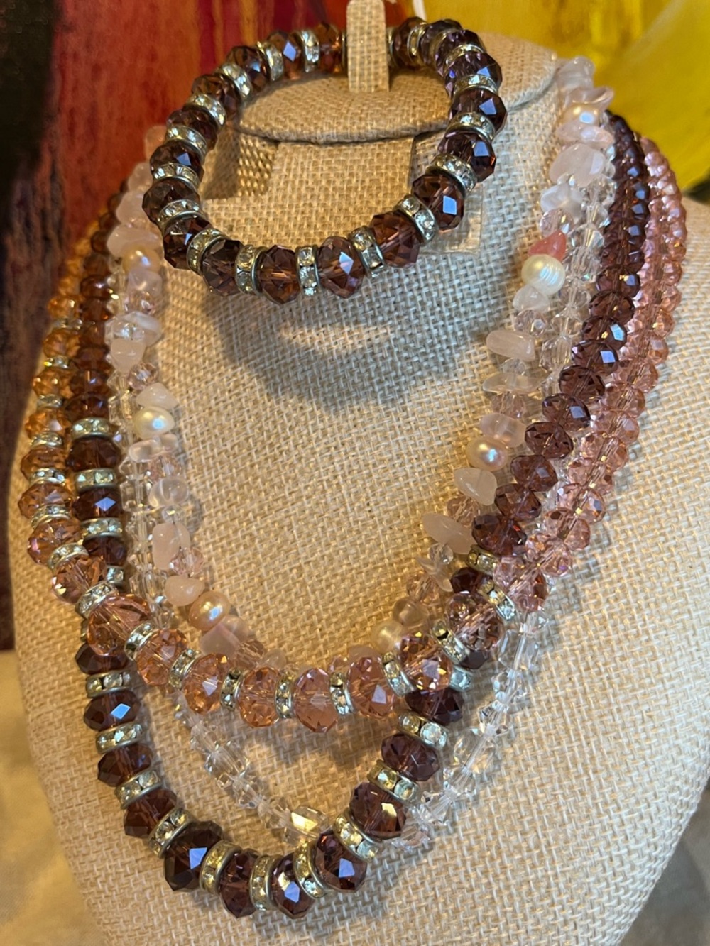 Curated Delicate Pink Crystal Beaded Necklace & Bracelet Bundle - Picture 2 of 5